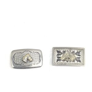 Vintage Horse‎ Head Western Metal Belt Buckle Lot of 2 Silver Tone